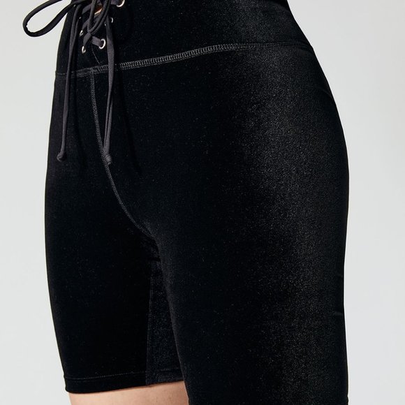 Black Velvet Tie-up Biker Short - Picture 2 of 3